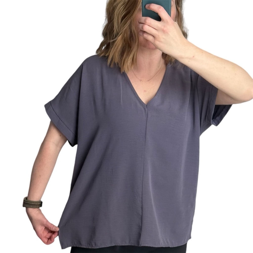 mts grayish purple dolman short sleeve textured blouse size Medium